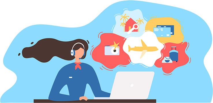 Travel support agent helping with flights, hotels and activities
